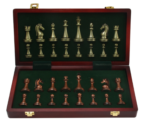 Chess deluxe gift box metal bronze folding board game chess gifts - American Smart