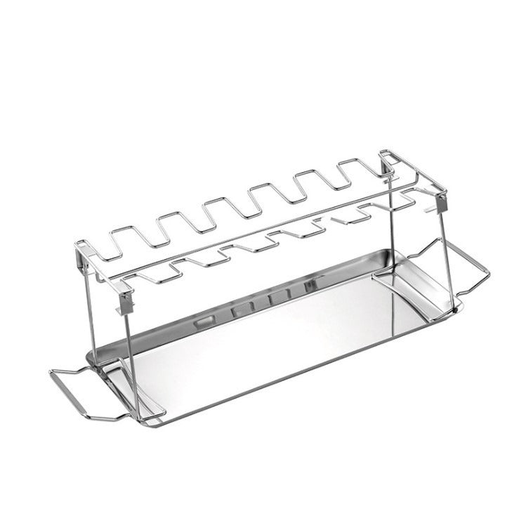 Stainless steel folding chicken leg rack with bottom tray for grilling, American Smart EP BBQ grill pan and rack for easy barbecue cooking