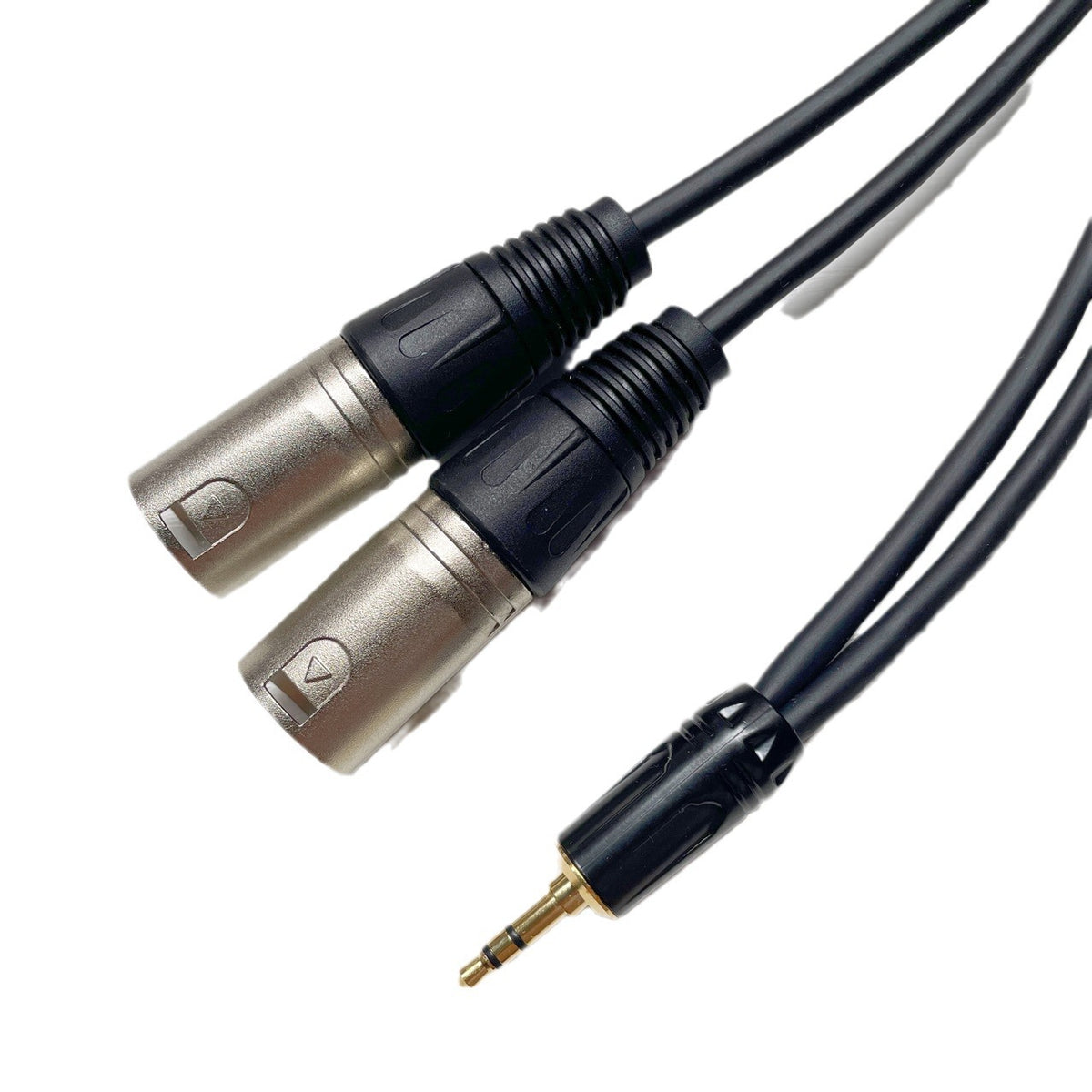 American Smart EP 3.5mm to dual XLR audio cable with three-core connections, male and female XLR connectors for audio conversion.