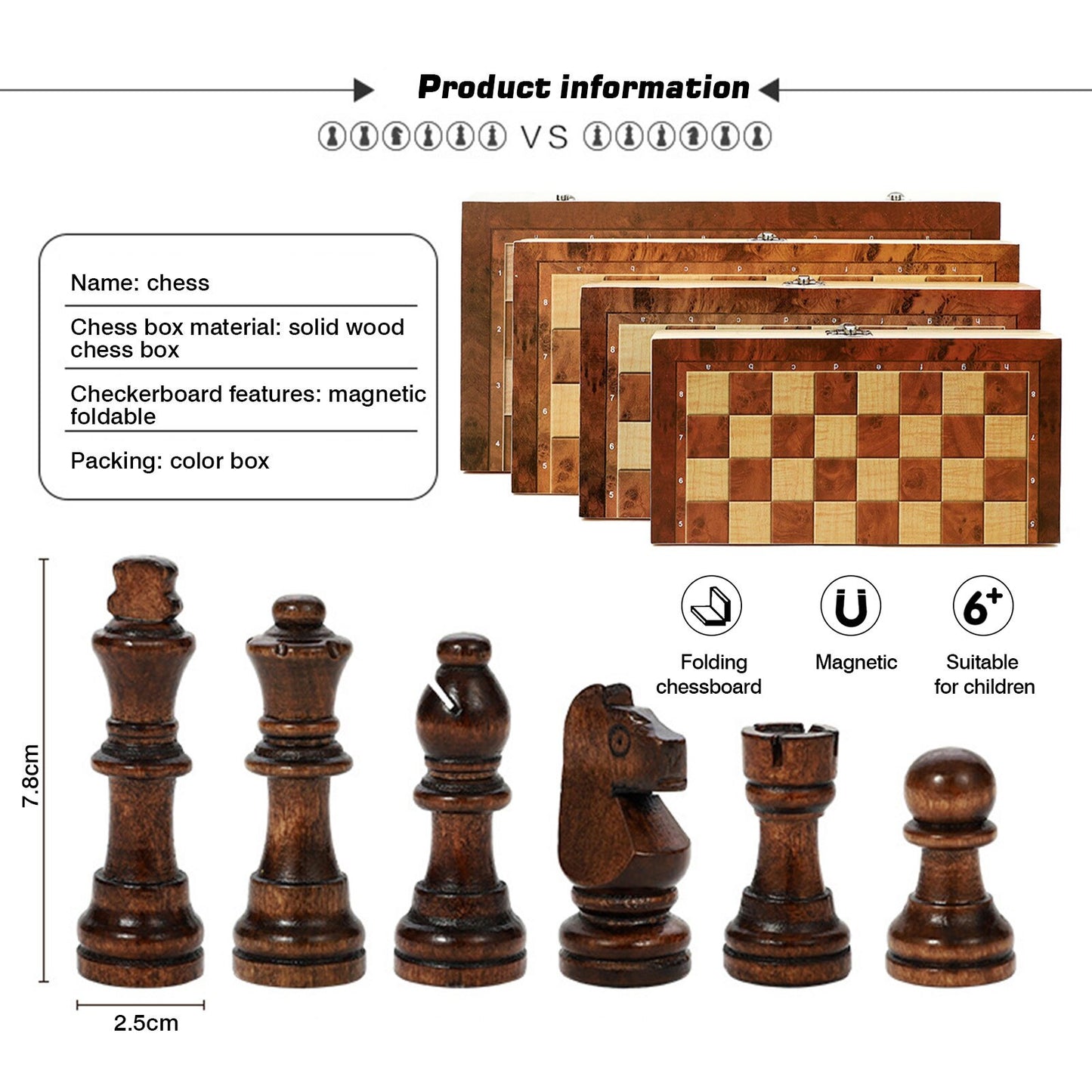 Portable 3-in-1 wooden chess, checkers, and backgammon set with chess pieces and carrying case by American Smart - EP