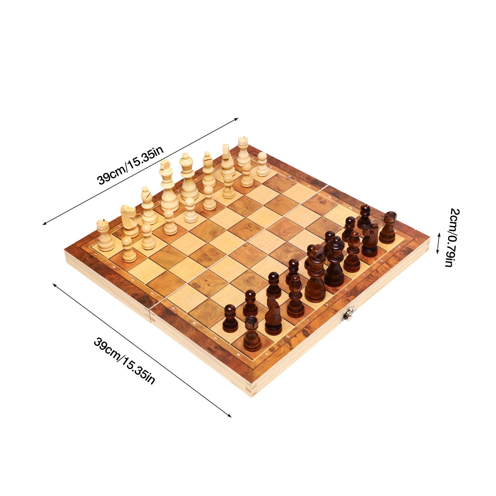 Foldable wooden 3-in-1 chess, checkers, and backgammon set with pieces and carrying case by American Smart - EP.