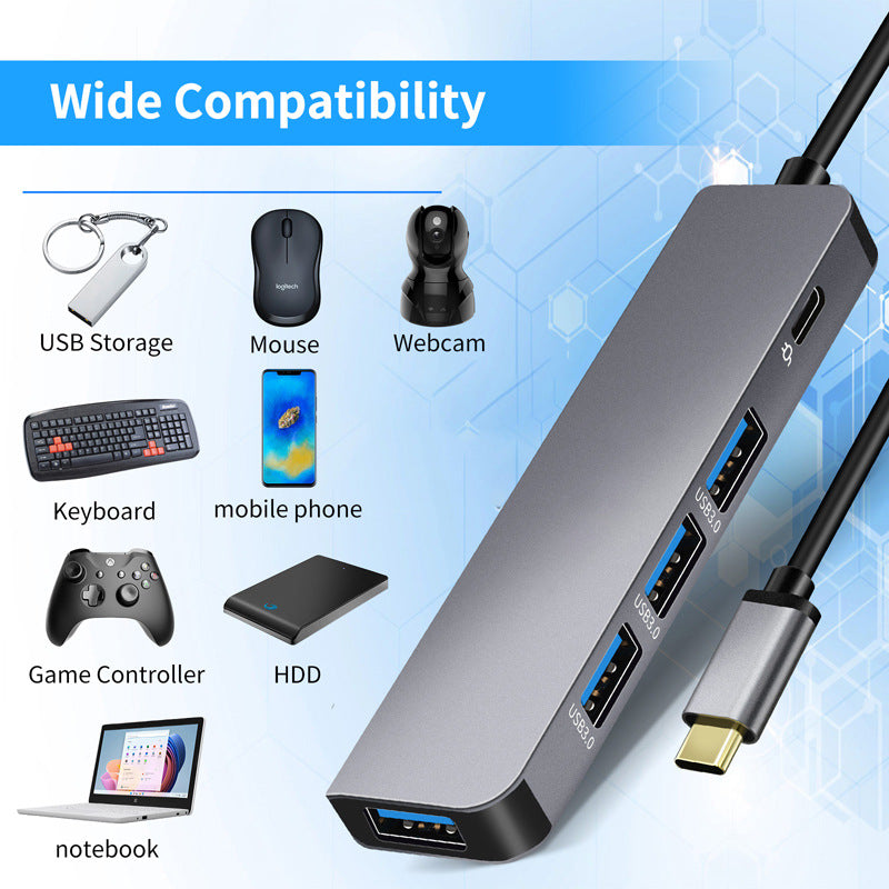Type-C USB hub with multiple USB 3.0 ports connected to a mouse, featuring PD 100W power delivery, by American Smart EP