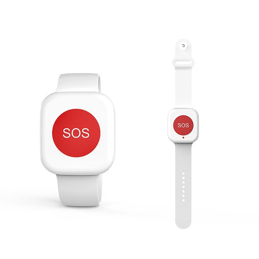 Wireless 433 Emergency Call Button bracelet for elderly, watch-style SOS device from American Smart EP with safety features.