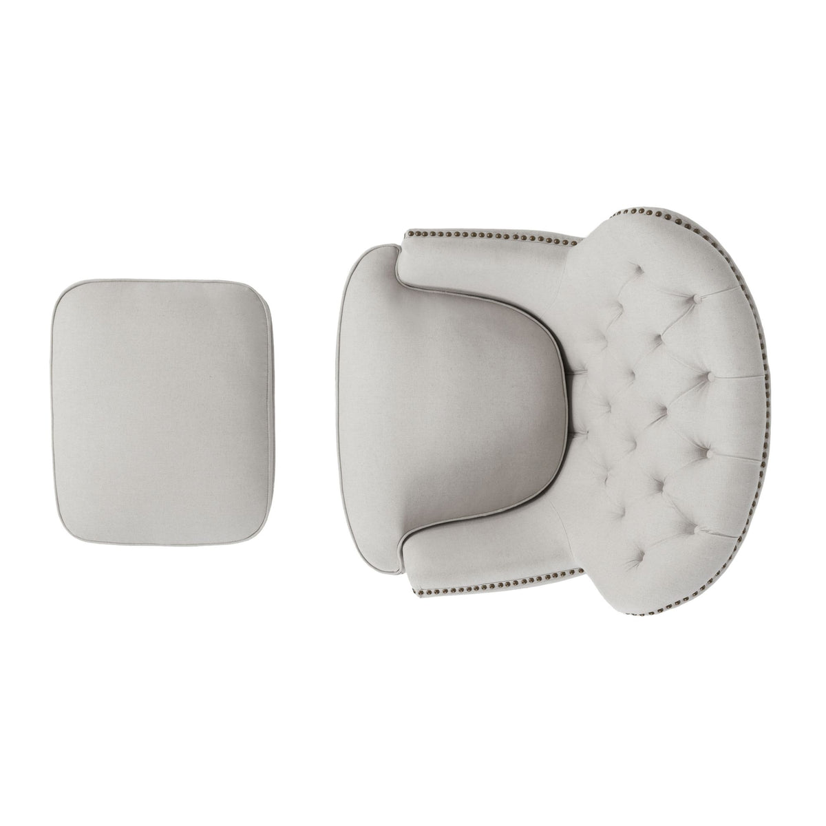 Modern light grey fabric club chair and Ottoman set by American Smart, stylish cushioned armchair with matching ottoman.