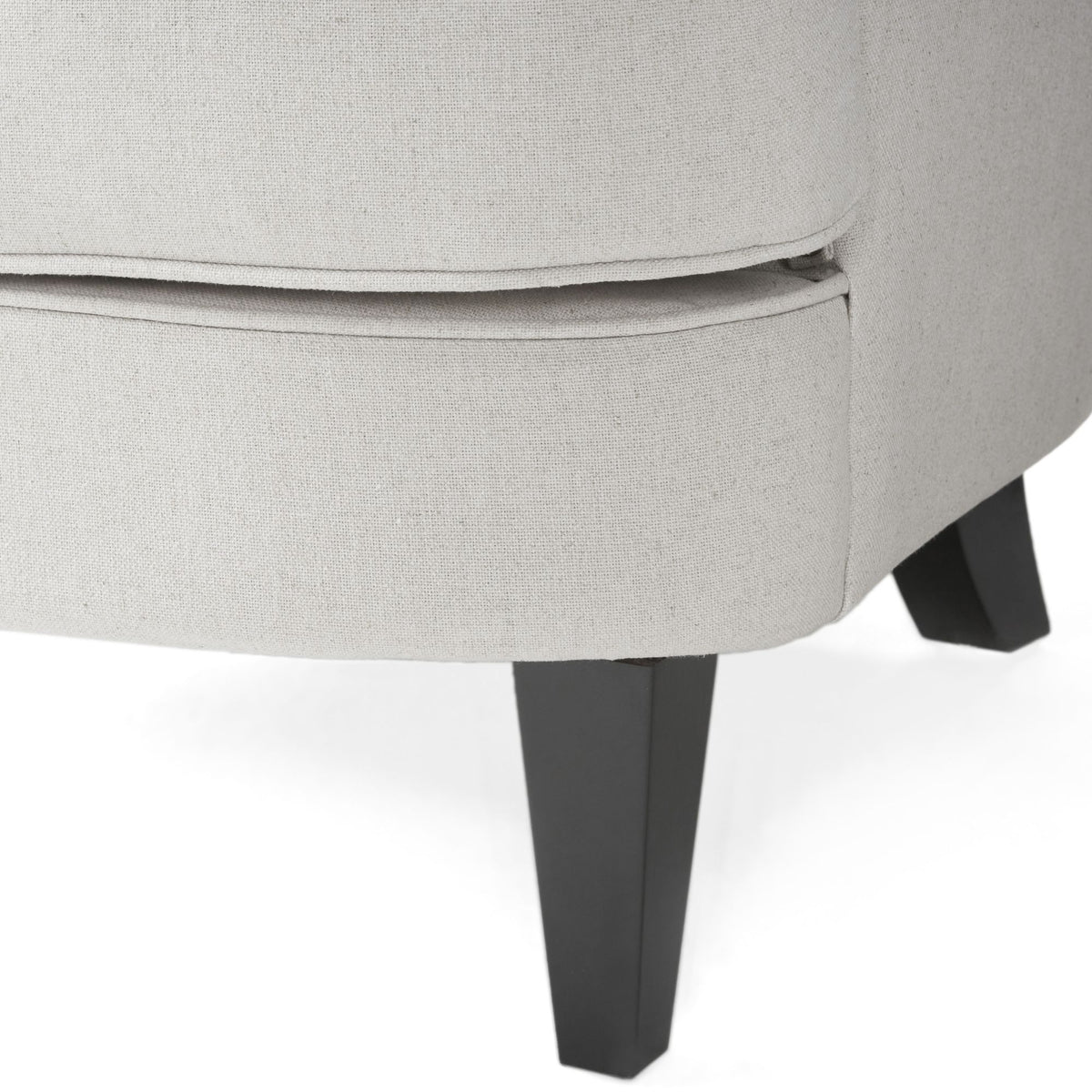 Modern light grey fabric club chair and ottoman set with cushioned arms, stylish and comfortable for living room seating.
