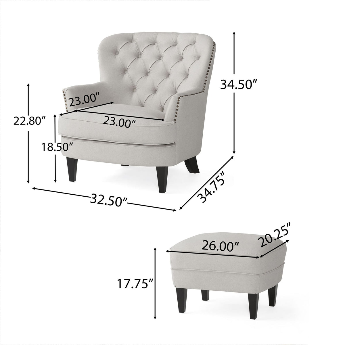 Modern light grey fabric club chair and ottoman set by American Smart, stylish cushioned armchair with matching ottoman for living room decor.