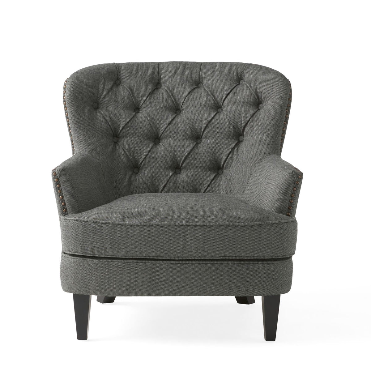 Modern grey fabric club chair and Ottoman set by American Smart, stylish cushioned armchair with matching Ottoman for living room seating