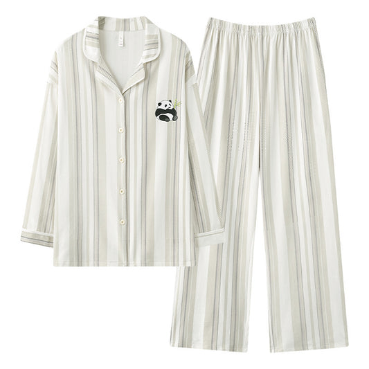 Pure cotton couple pajamas set for women and men, spring and autumn comfortable home suit from American Smart - EP.