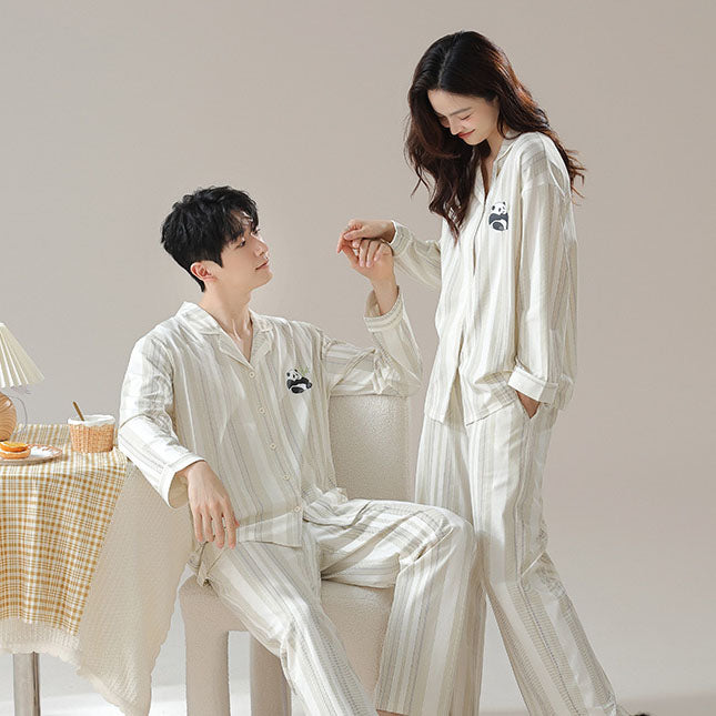 Pure cotton couple pajamas set for women and men, spring and autumn home suit by American Smart - EP, featuring comfortable, cozy design.