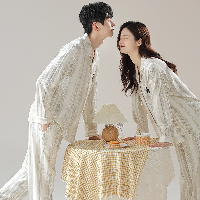 Pure cotton couple pajamas set for women and men, American Smart - EP spring and autumn home suit with comfortable fit.