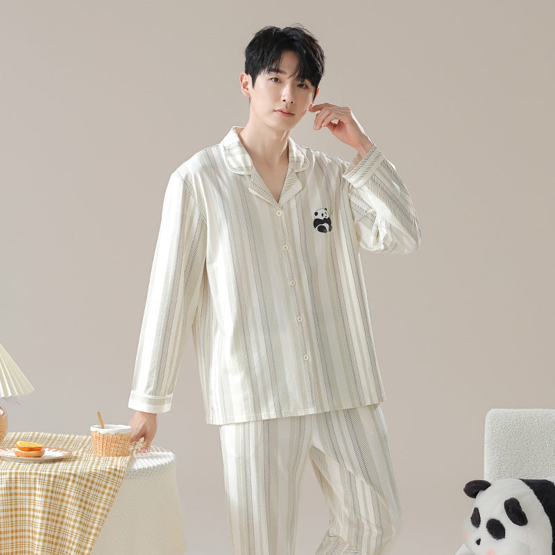 Pure cotton couple pajamas set for women and men, spring and autumn home suit from American Smart - EP, shown in the image.