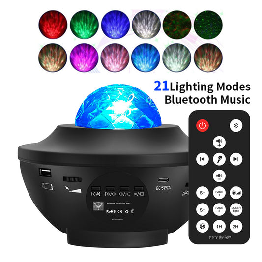 Small starry sky projection bowl with rotating water ripple, Bluetooth music, USB power, and laser starry sky atmosphere light.