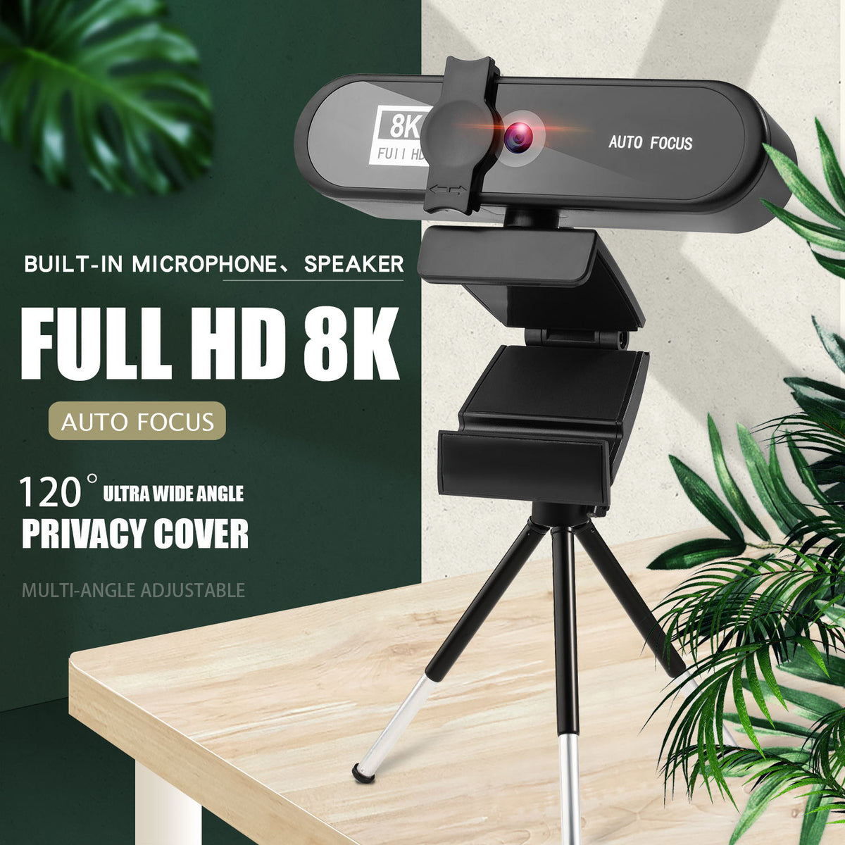 American Smart 4K USB webcam with auto focus, 1080p resolution, 8K network support, suitable for live streaming and video calls