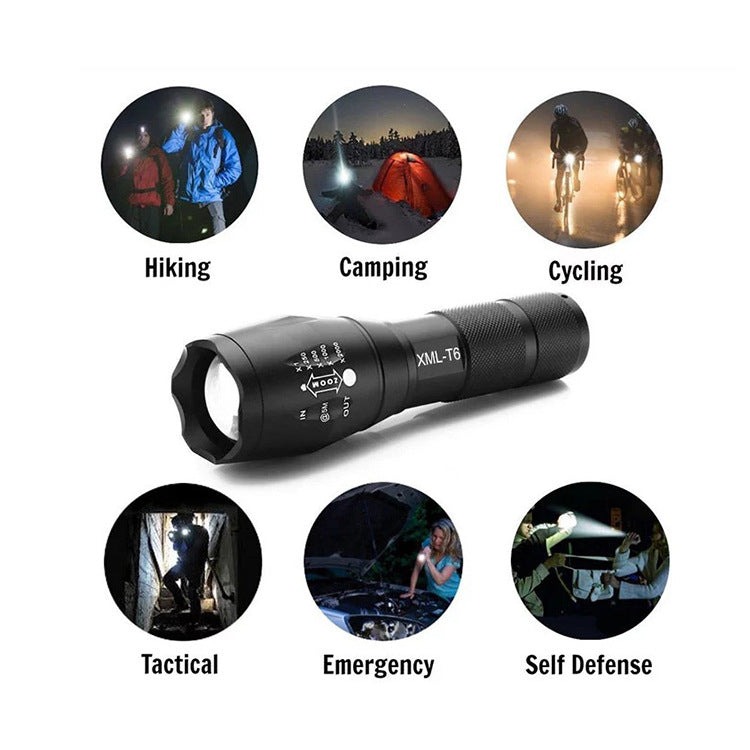 a100 Hand Held Led Strong Light T6 Camping Rechargeable Telescopic Zoom L2 High-Power Outdoor Camping Flashlight - American Smart