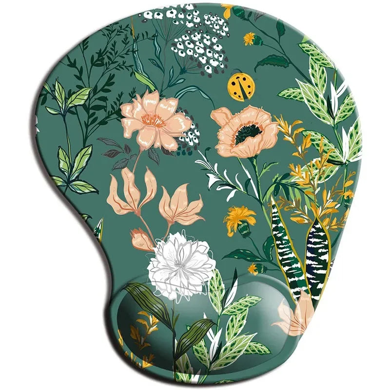 Ergonomic mouse pad wrist rest with non-slip rubber base and cushioned support for comfortable office desk use.