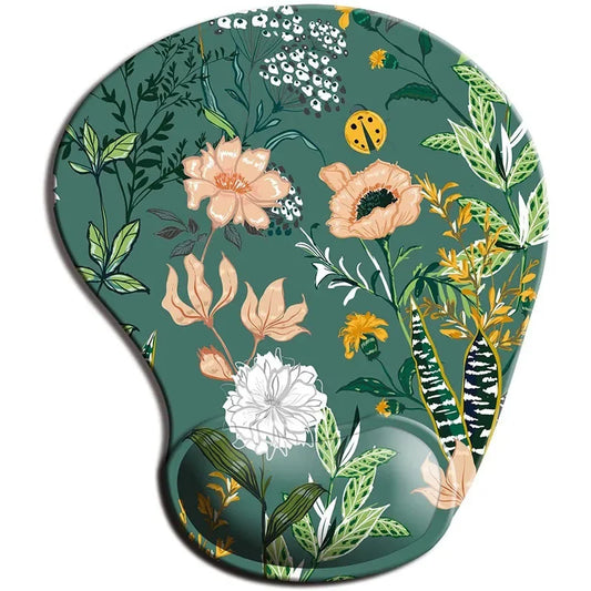 Ergonomic mouse pad wrist rest with non-slip rubber base and cushioned support for comfortable office desk use.
