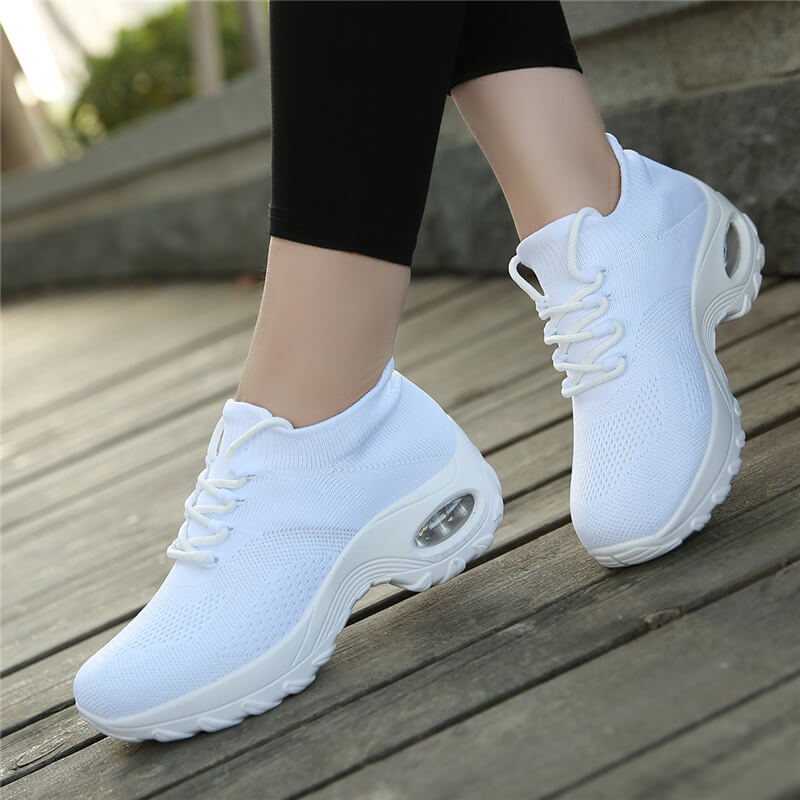 American Smart Flying Woven Wedges casual women’s high heel sneakers with platform for outdoor walking, woven design, comfortable footwear.