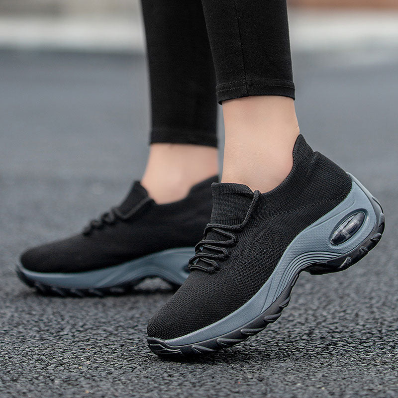 American Smart women's woven wedge casual sneakers with high heels and platform soles, outdoor walking shoes in a stylish design.