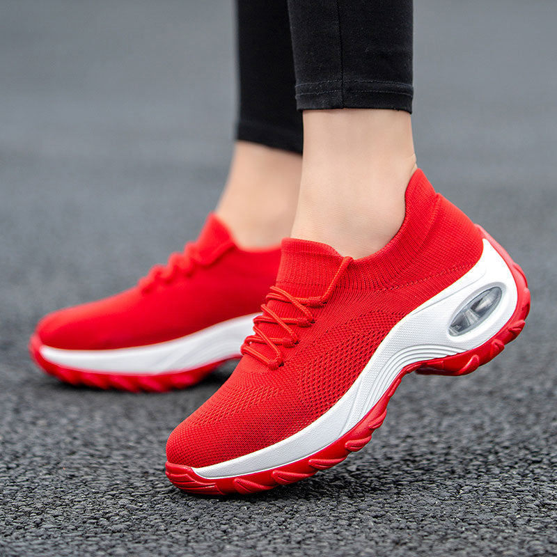 American Smart women’s flying woven wedges casual high heel sneakers with platform sole, outdoor walking shoes.