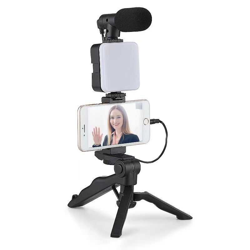 American Smart EP desktop beauty LED fill light with microphone, handheld conference lamp, and reflective photography setup.
