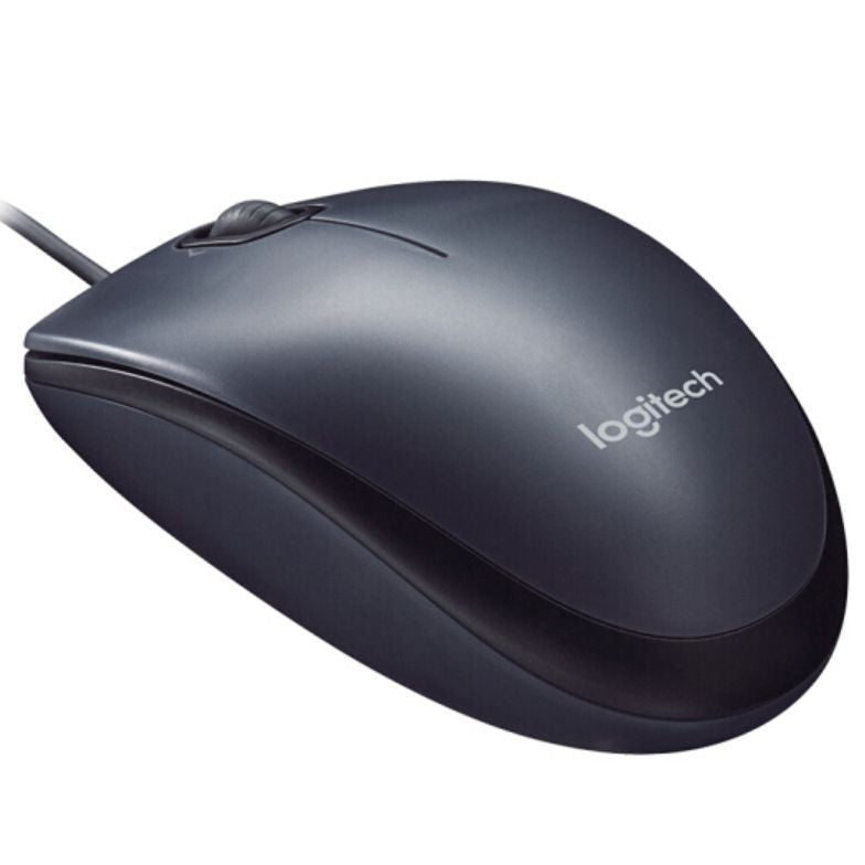 Logitech M91P Enterprise USB wired office and gaming mouse by American Smart, showing the black computer mouse with scroll wheel