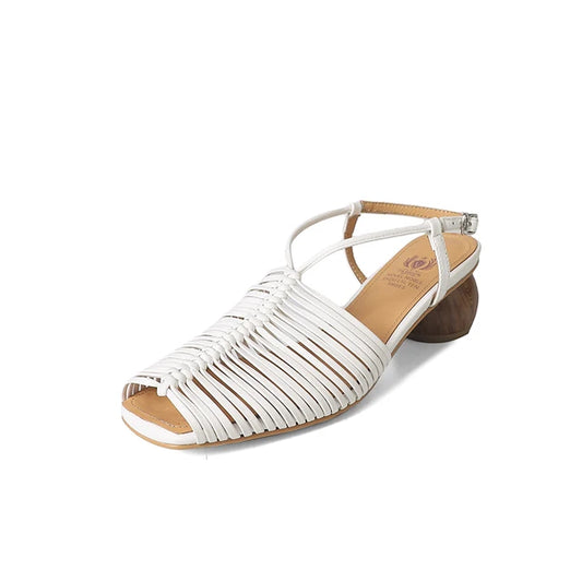 Women’s genuine leather high heel sandals with ankle strap and narrow band, stylish office and party shoes from American Smart EP.
