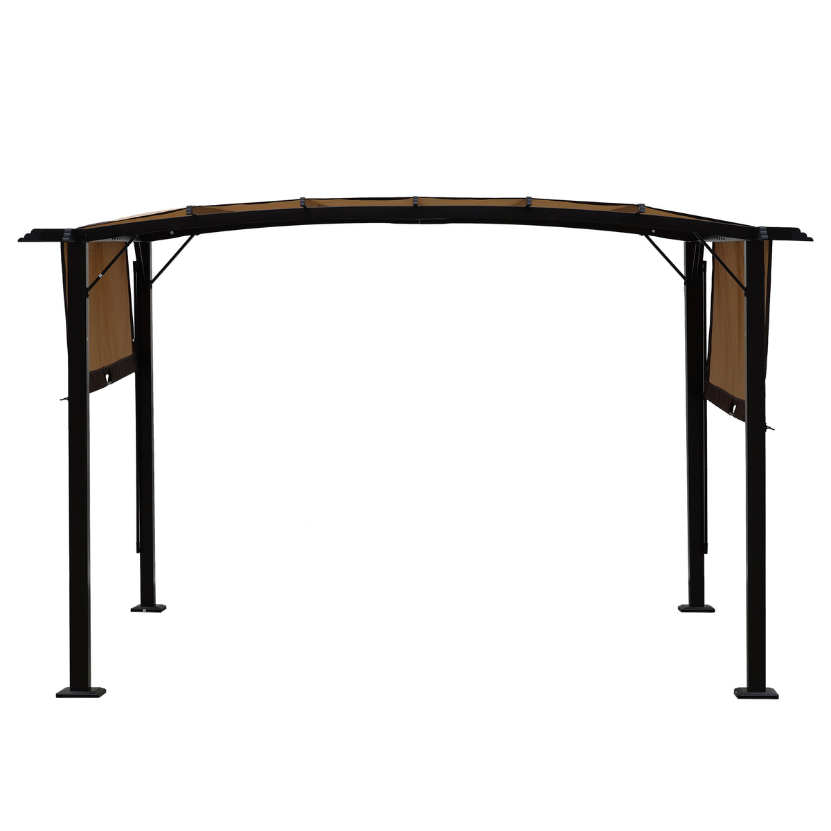 12 x 9 ft outdoor pergola with steel frame and retractable shade canopy, ideal for garden patio sun shelter.