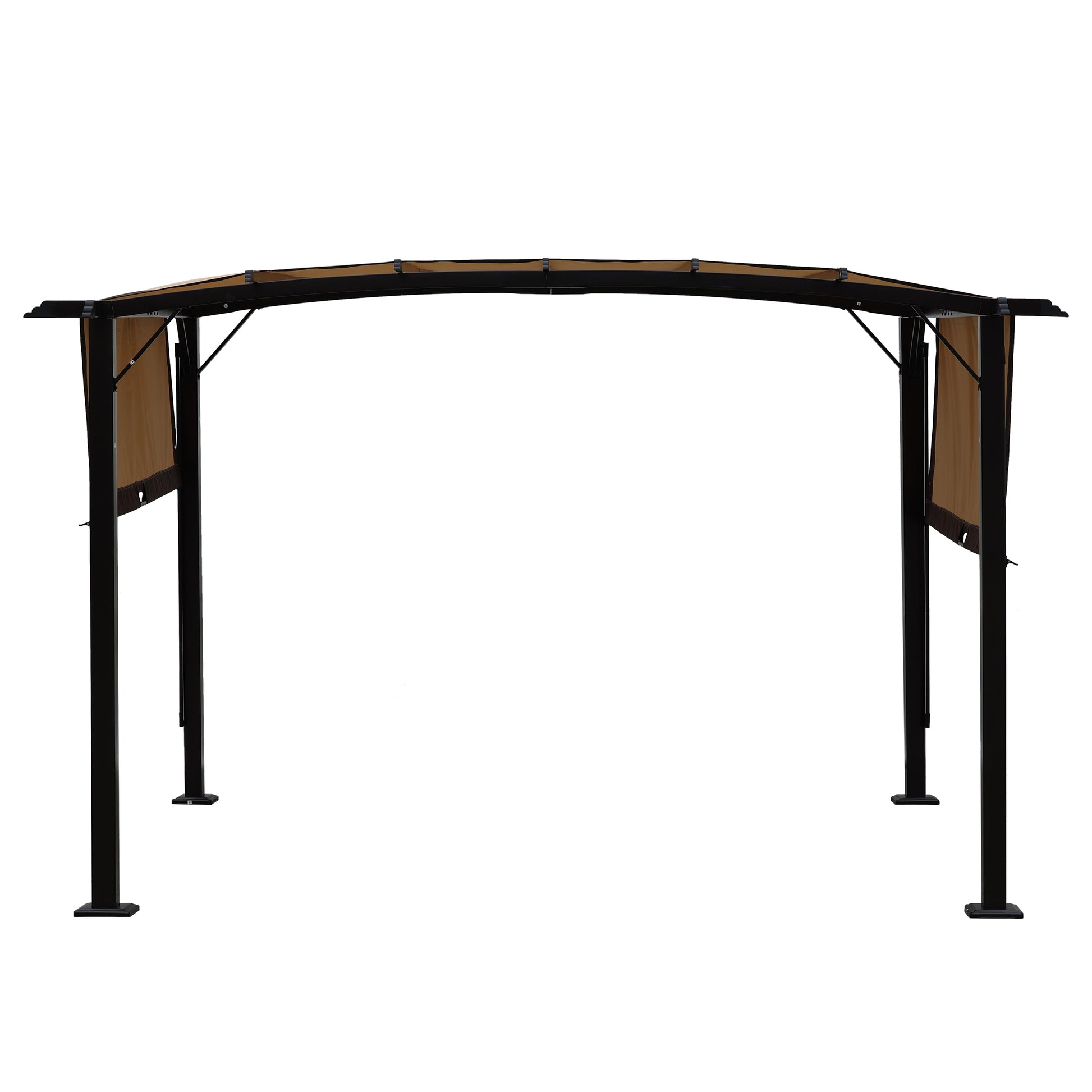 12 x 9 ft outdoor pergola with steel frame and retractable shade canopy, ideal for garden patio sun shelter.
