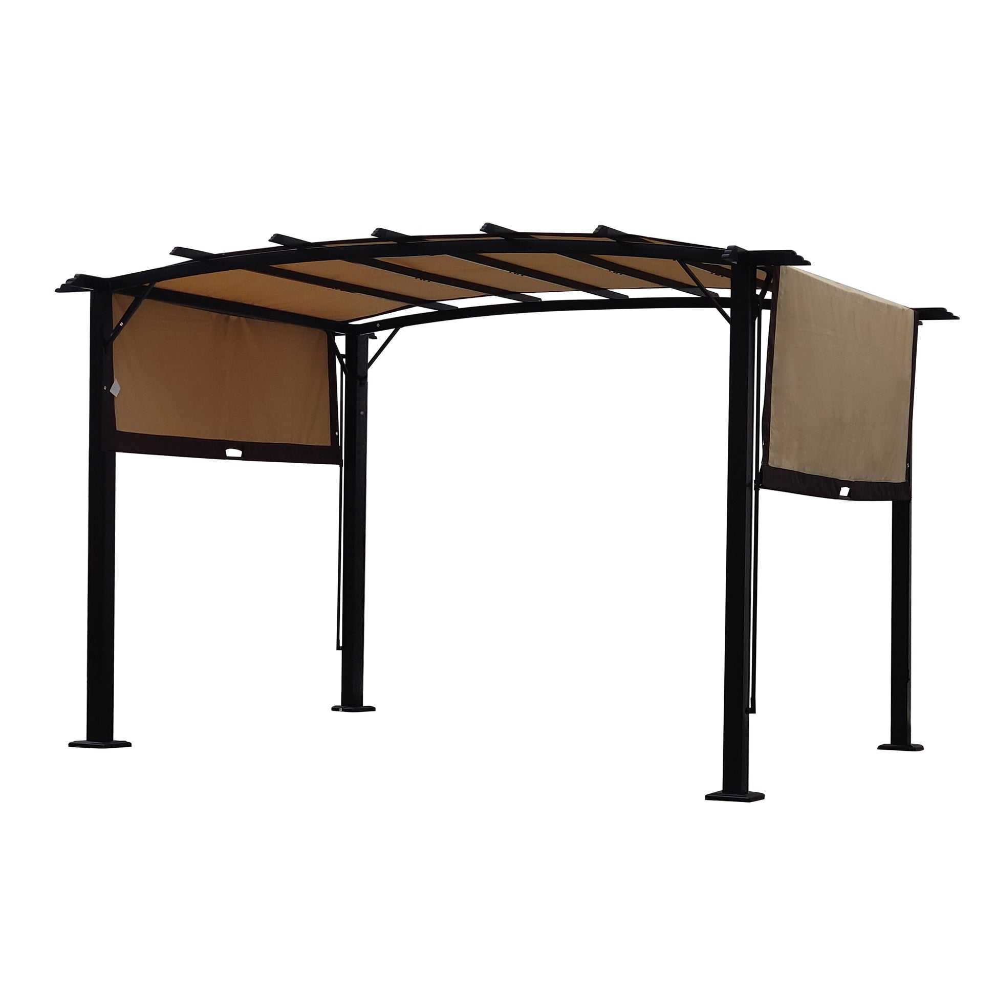 12x9 ft outdoor pergola with steel frame and retractable shade canopy, ideal for gardens and patios, by American Smart EP.