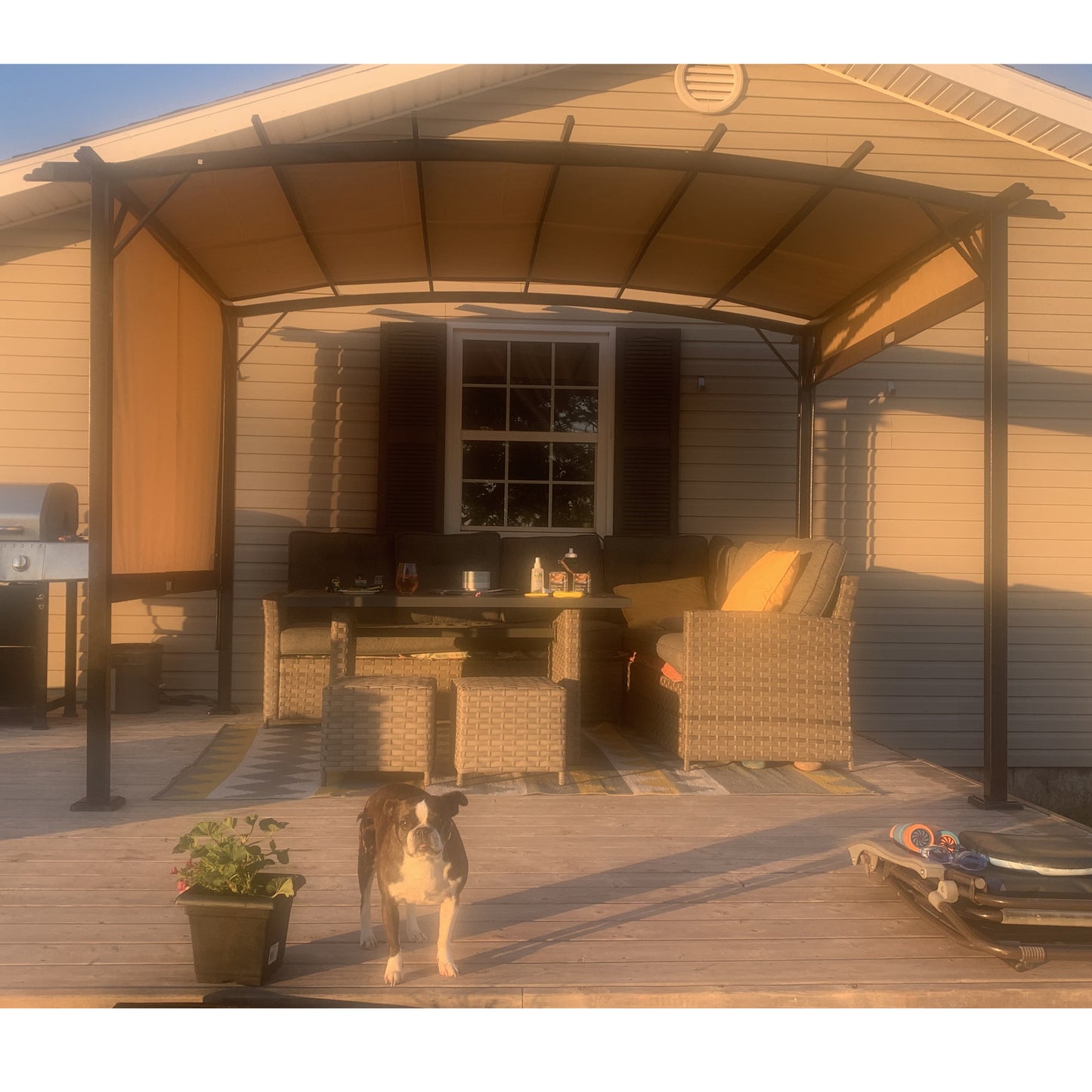 American Smart 12x9 ft outdoor pergola with steel frame, retractable shade canopy, ideal for garden patios and sun shelter.