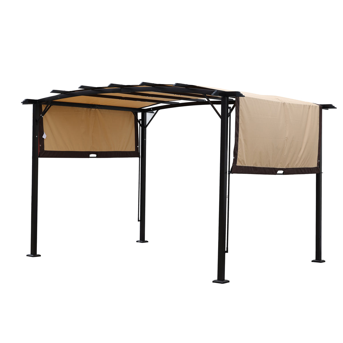 12 x 9 ft outdoor pergola with steel frame, retractable shade canopy, and grape design for garden patio sunshelter.