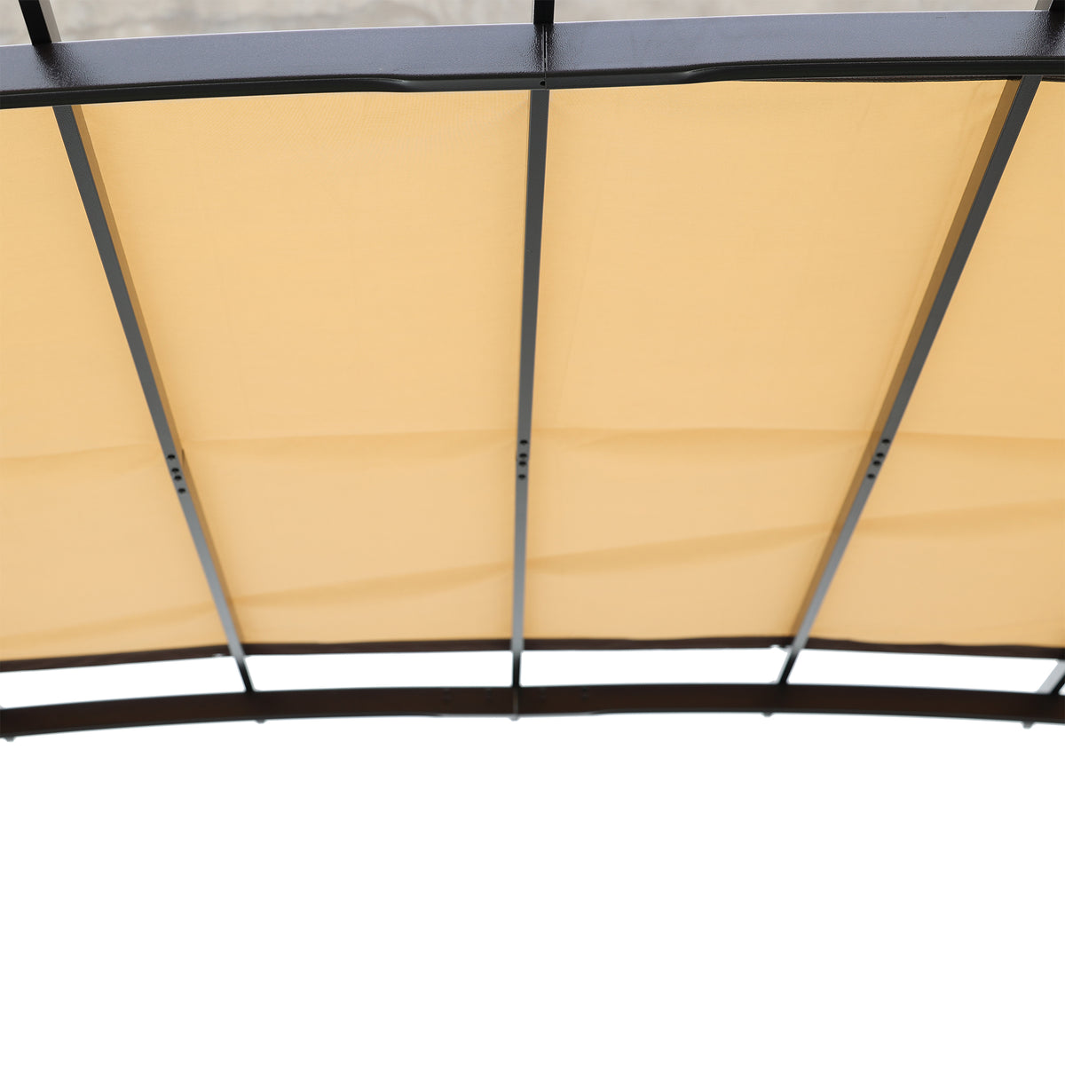 Steel-framed 12x9 ft outdoor pergola with retractable shade canopy for garden patios, providing sun shelter and stylish outdoor space.