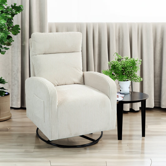 American Smart JiaDa upholstered swivel glider rocking nursery chair in beige flannel fabric for modern nursery use.