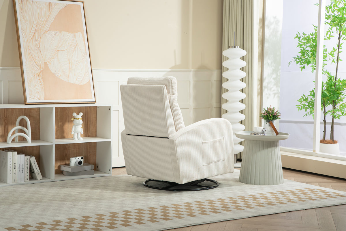 American Smart JiaDa upholstered swivel glider rocking chair in beige flannel fabric, modern nursery nursery seat with plush comfort