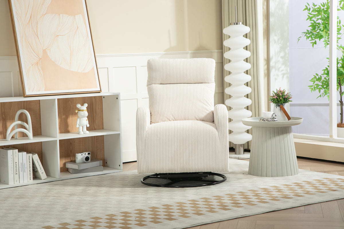 American Smart JiaDa upholstered swivel glider nursery rocking chair in beige flannel fabric, modern style with plush cushioning.