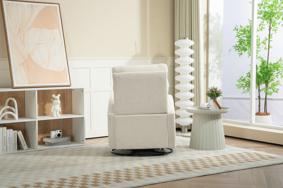 American Smart JiaDa upholstered swivel glider nursery rocking chair in beige flannel fabric, modern style with one left bag.