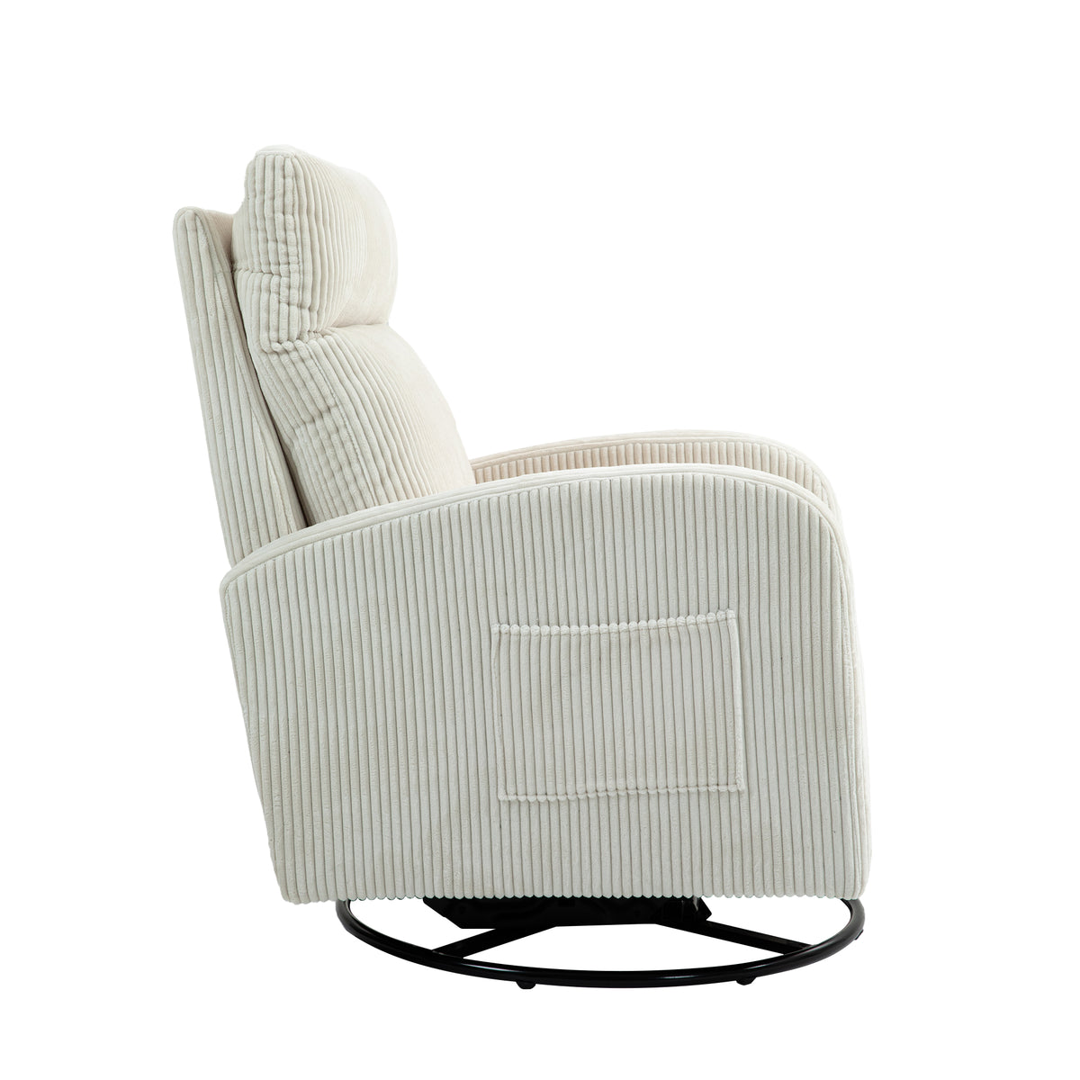 American Smart JiaDa upholstered swivel glider rocking chair in beige flannel fabric, modern nursery seating with one left bag.