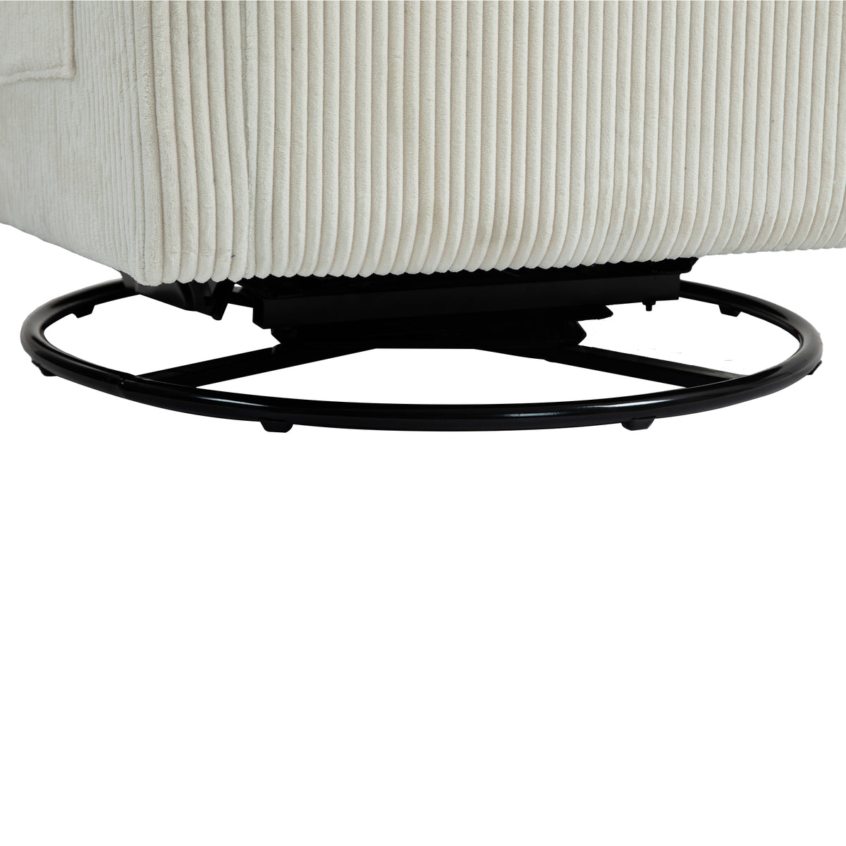 American Smart JiaDa upholstered swivel glider nursery chair with beige flannel fabric and modern design, shown from the side.