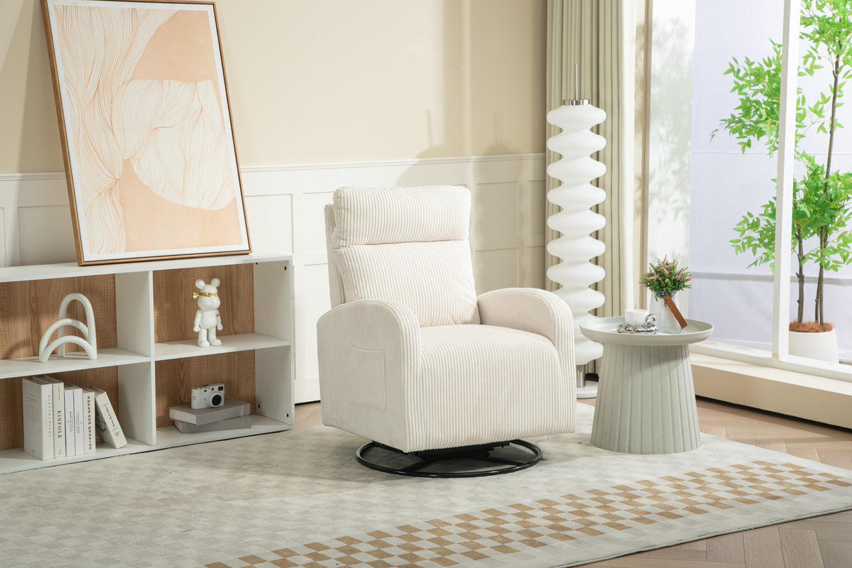 American Smart JiaDa beige upholstered swivel glider nursery rocking chair with flannel fabric in modern style.
