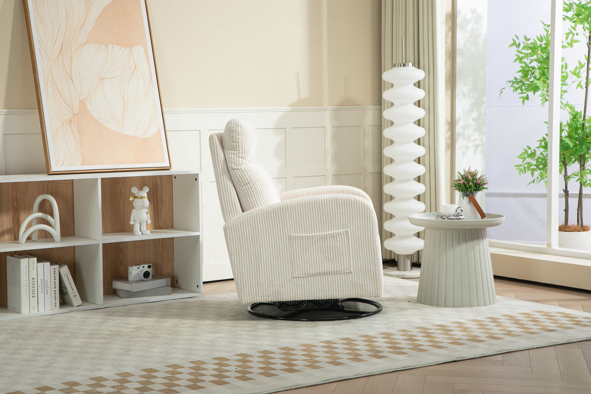 American Smart JiaDa upholstered swivel glider rocking chair in beige flannel fabric, modern nursery seating with one left bag.