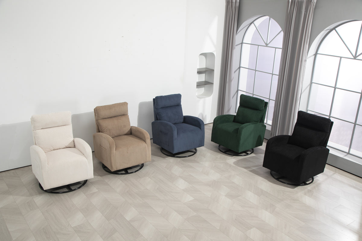 American Smart JiaDa upholstered swivel glider nursery rocking chair in beige flannel fabric, modern style with one left bag.