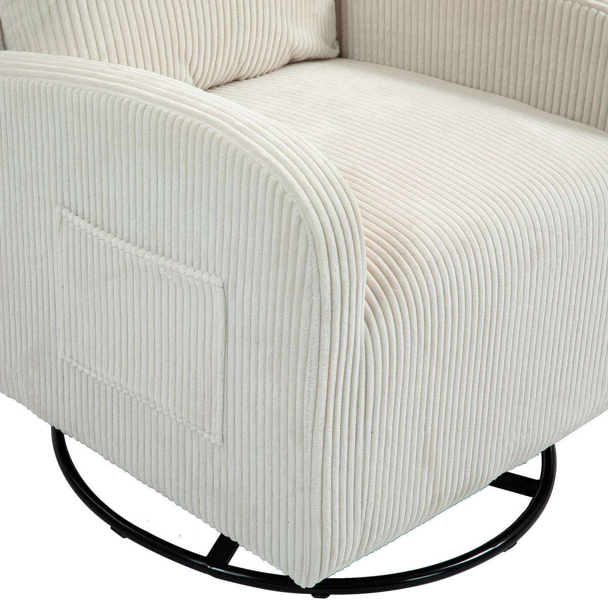 American Smart JiaDa upholstered swivel glider nursery rocking chair in beige flannel fabric, modern style, with one bag visible.
