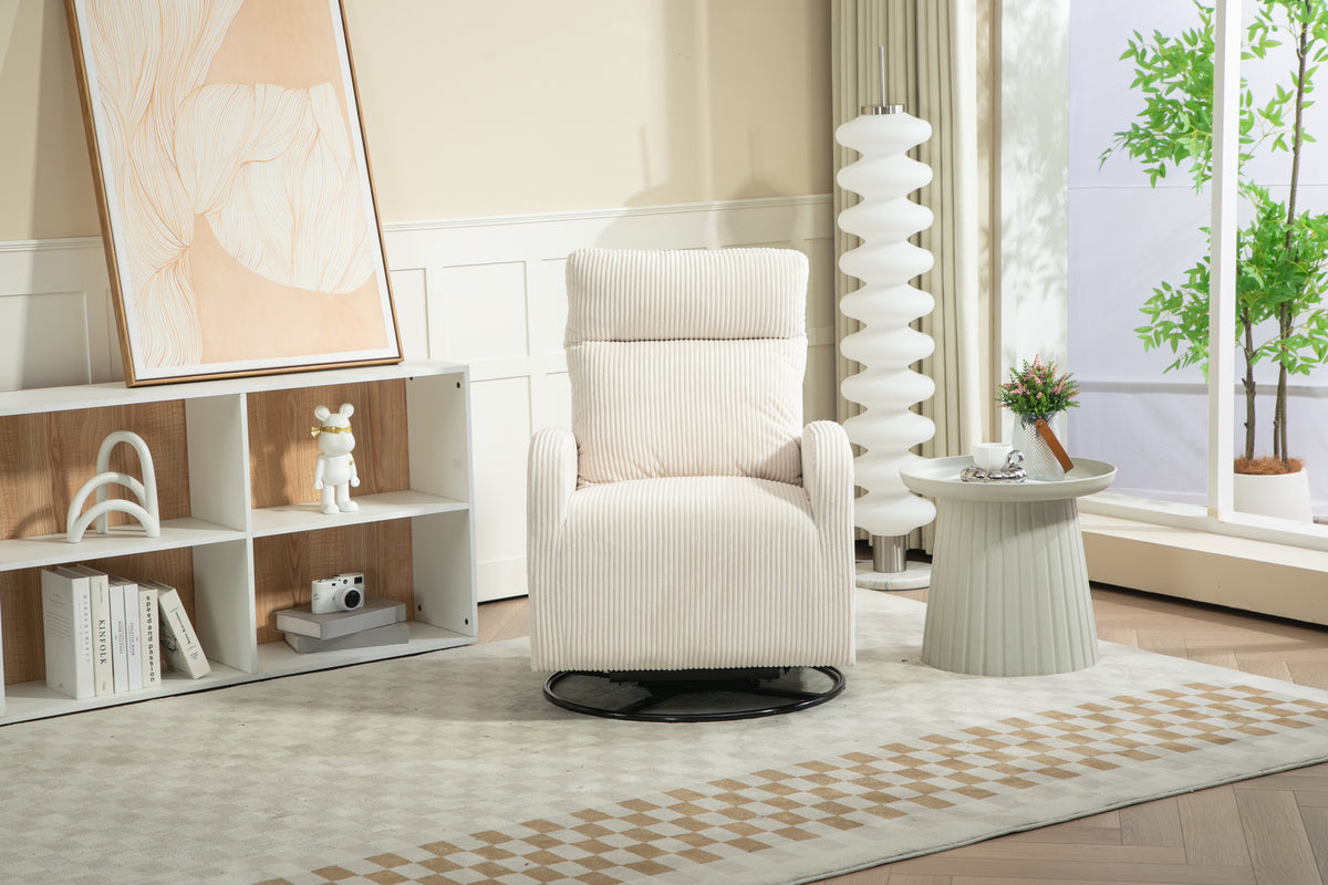 American Smart JiaDa upholstered swivel glider nursery rocking chair in beige flannel fabric, modern style.