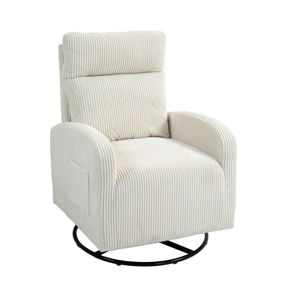American Smart JiaDa upholstered swivel glider nursery rocking chair in beige flannel fabric, modern style, with one left bag.