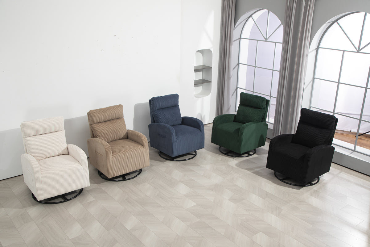Beige JiaDa upholstered swivel glider nursery rocking chair with flannel fabric in modern style, by American Smart EP.