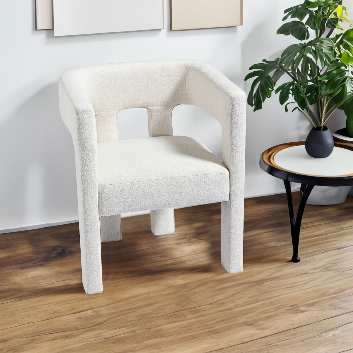 Beige American Smart fabric upholstered accent dining chair with contemporary design, suitable for living room, bedroom, or dining area.