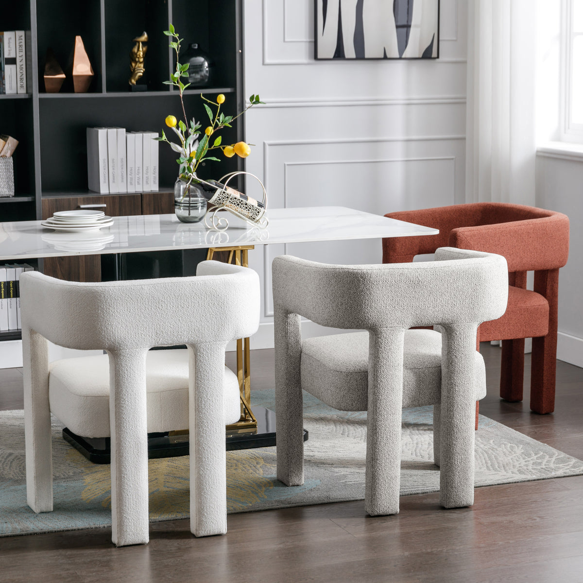 Beige fabric upholstered accent chair by American Smart - EP, contemporary design, suitable for living room, bedroom, or dining area.