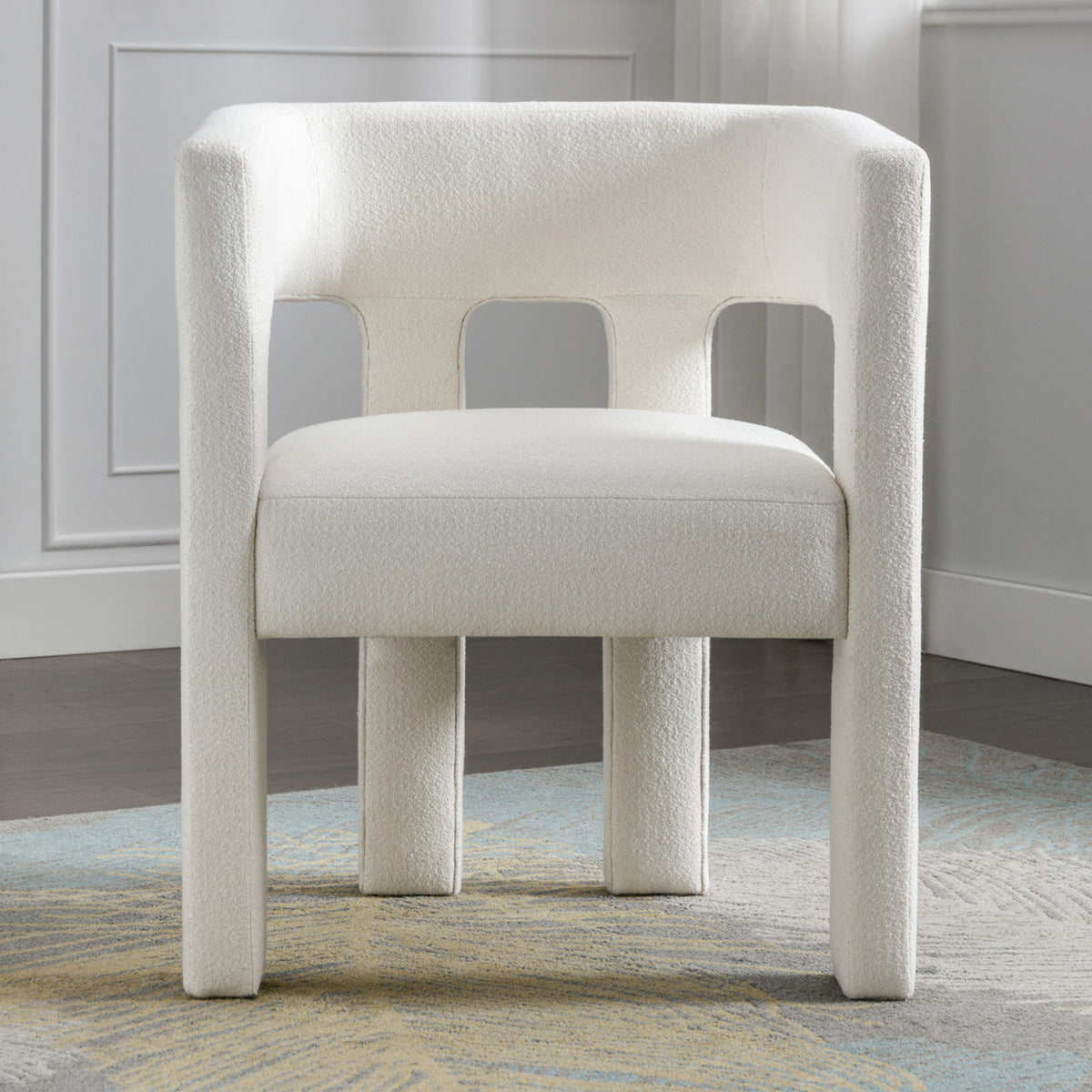Beige fabric upholstered accent dining chair with contemporary design, suitable for living room, bedroom, or dining area by American Smart.