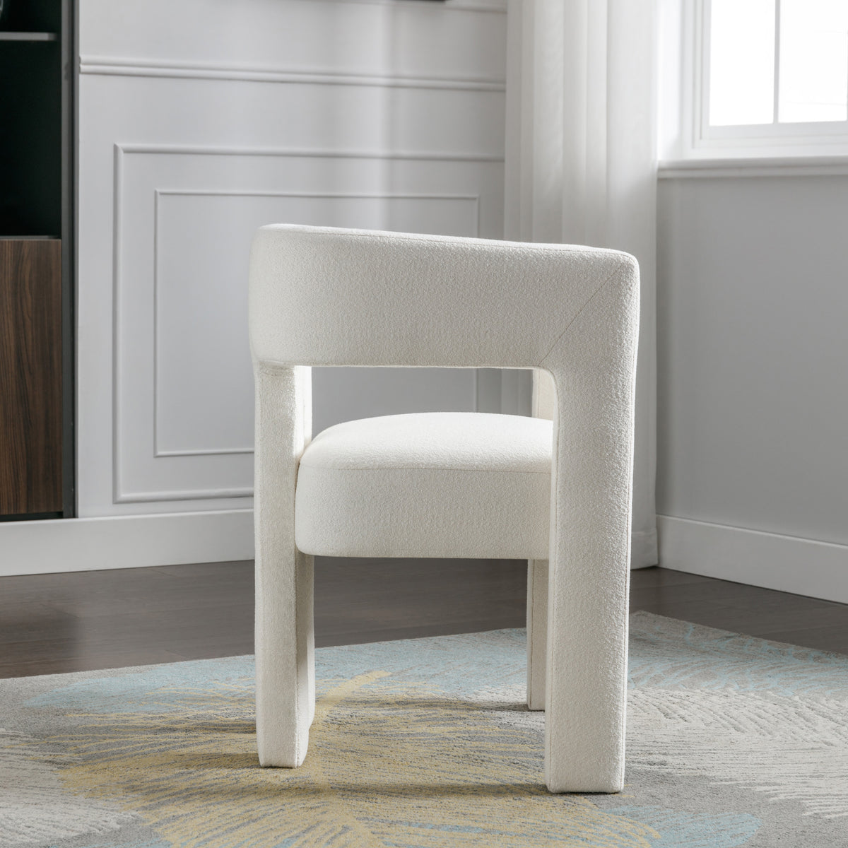Beige American Smart EP fabric upholstered accent dining chair with contemporary design for living room, bedroom, or dining area.