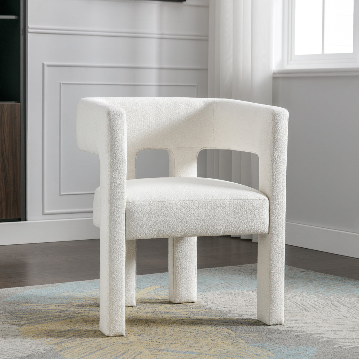 Beige fabric upholstered accent chair by American Smart, modern design suitable for living room, bedroom, or dining area.